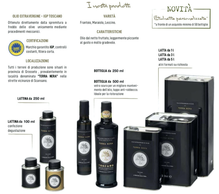 Olio Terra Nera: formati disponibili per il tuo ristorante